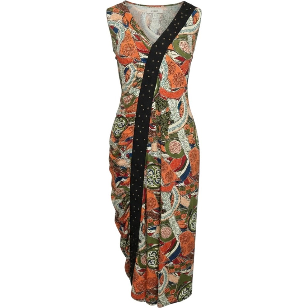 Ashro Paisley Maxi Dress Women XXL Multicolor NWT Studded Ruched Asymmetric Boho